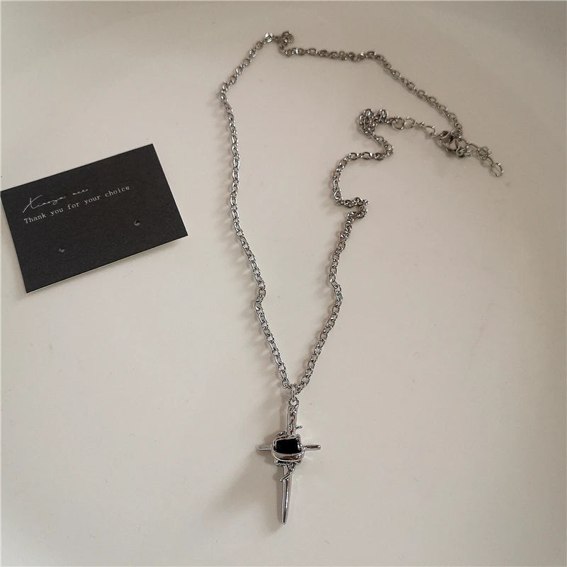 Bold, Gothic Cross Heart Necklace