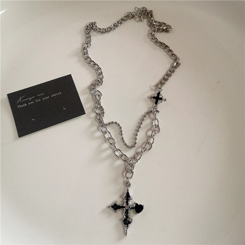 Bold, Gothic Cross Heart Necklace