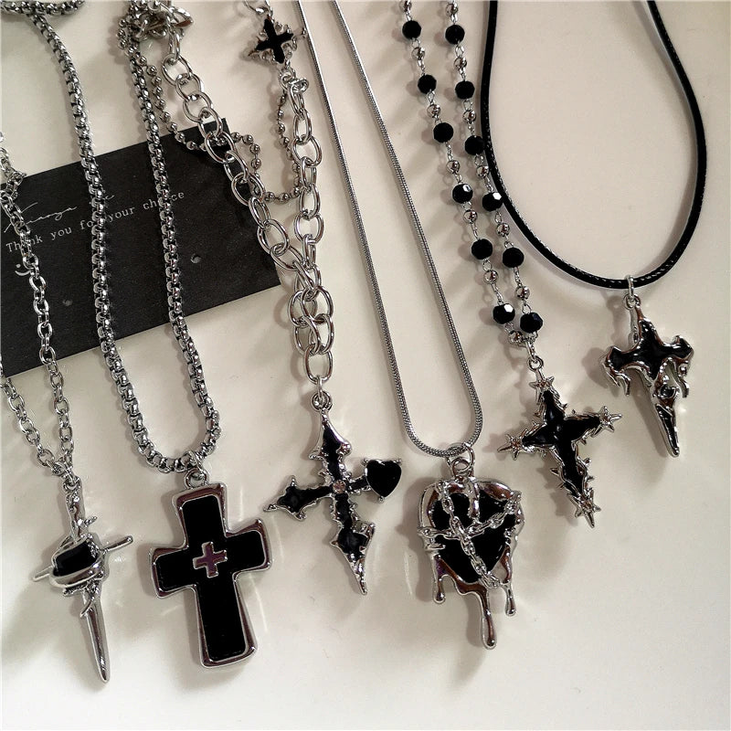 Bold, Gothic Cross Heart Necklace